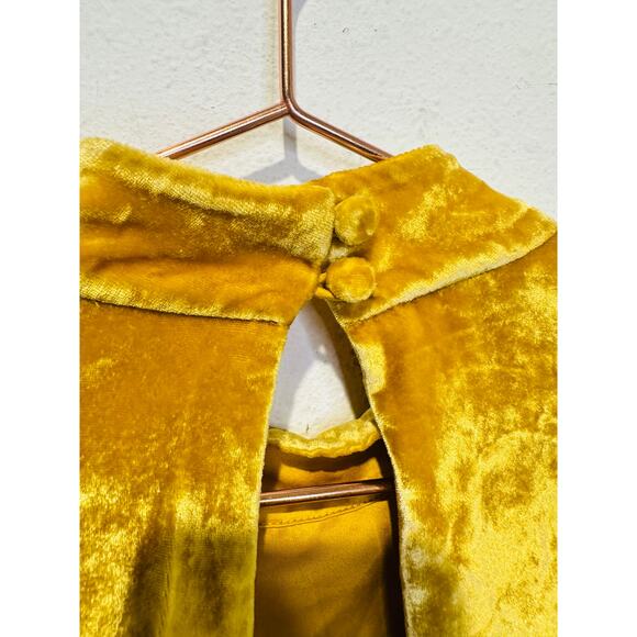 SALONI Gold Velvet High Neck Cinched Waist Cap Sleeves Fabienne Gown size US 8 - Picture 5 of 16